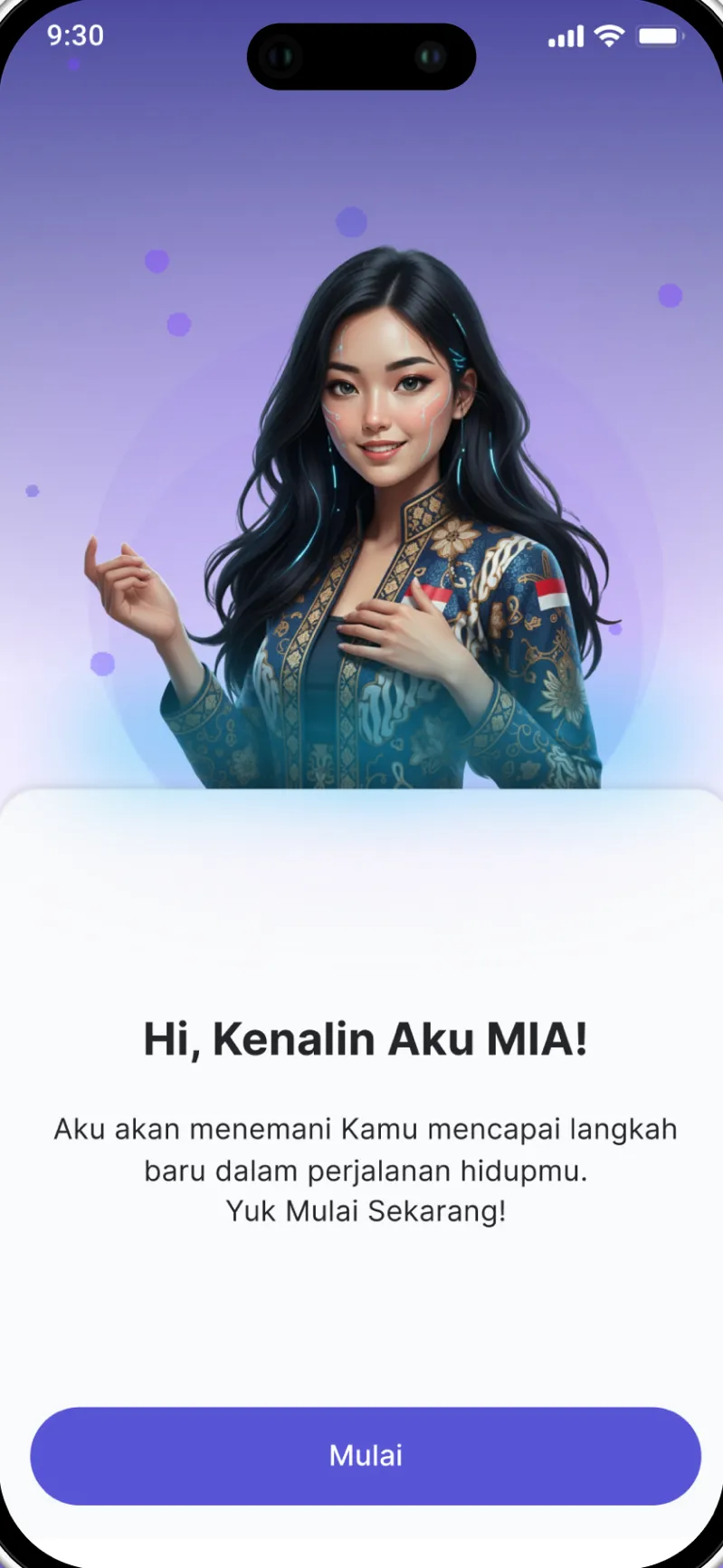 MIA welcome screen introducing the MIA assistant